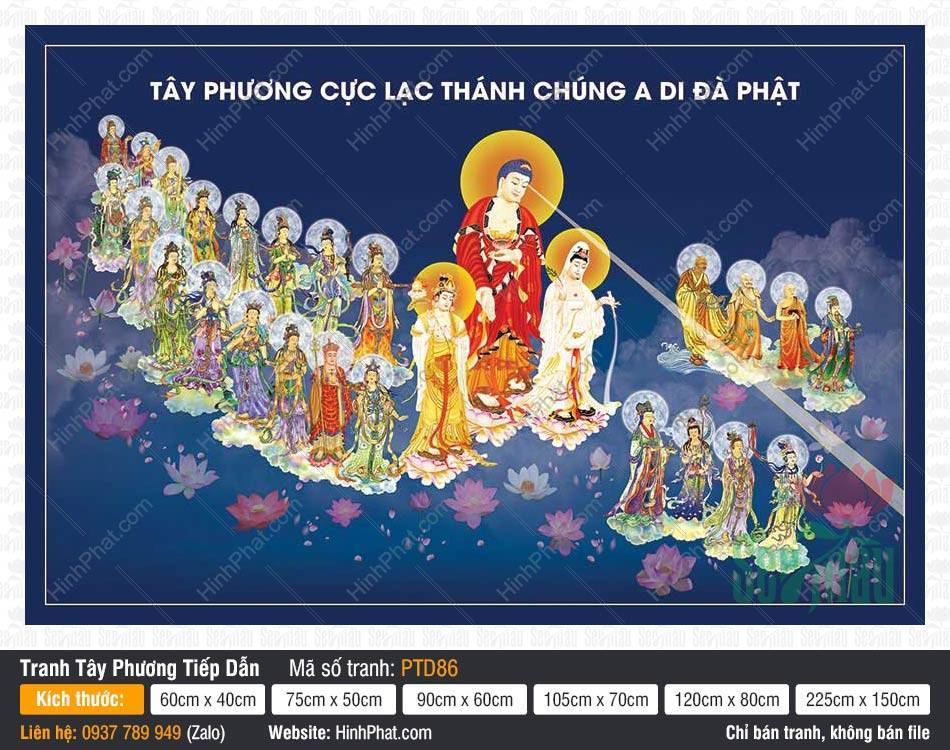 Tranh Tây Phương Tiếp Dẫn PTD86 Tranh Tây Phương Tiếp Dẫn PTD86 với Đức Phật A Di Đà và Thánh chúng ngự đài sen