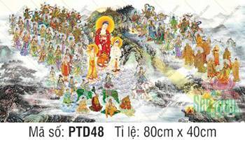 Hình Phật Tiếp Dẫn PTD48, đại cảnh Thánh Chúng ngự núi
