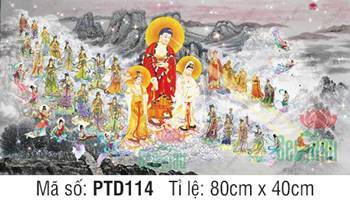 Hình Tây Phương Tiếp Dẫn Đẹp PTD114, cảnh Thánh chúng hội tụ ngự mây