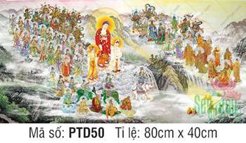 Hình Tây Phương Tiếp Dẫn Đẹp PTD50, cảnh Phật ngự núi tùng