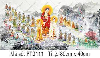 Tranh Tây Phương Tiếp Dẫn Đẹp PTD111, cảnh Thánh chúng bên thác nước