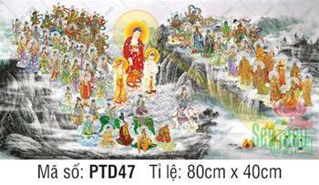 Tranh Tây Phương Tiếp Dẫn Đẹp PTD47, Thánh chúng ngự mây vàng