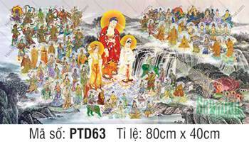 Tranh Tây Phương Tiếp Dẫn Đẹp PTD63, cảnh thánh chúng vân tập