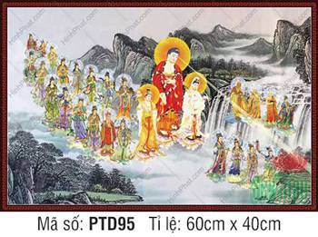 Tranh Tây Phương Tiếp Dẫn Đẹp PTD95, rực rỡ giữa cảnh sơn thủy