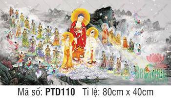 Tranh Tây Phương Tiếp Dẫn PTD110, Phật A Di Đà ngự trên mây