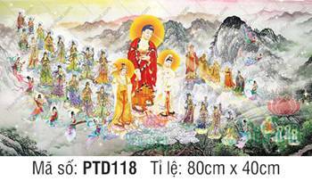 Tranh Tây Phương Tiếp Dẫn PTD118, Phật ngự giữa cảnh sơn thủy