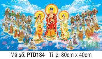 Tranh Tây Phương Tiếp Dẫn PTD134, Đức Phật và Thánh chúng ngự mây