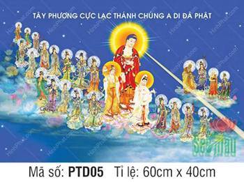 Hình Phật Tiếp Dẫn PTD05, đoàn Thánh chúng ngự nền trời đêm