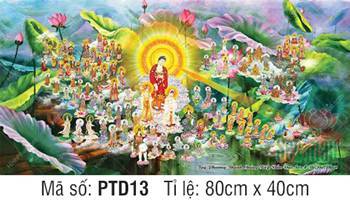Hình Phật Tiếp Dẫn PTD13, cảnh Thánh chúng hội tụ cõi liên hoa