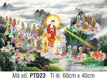Hình Tây Phương Tiếp Dẫn Đẹp PTD23, Đức Phật ngự núi non hùng vĩ