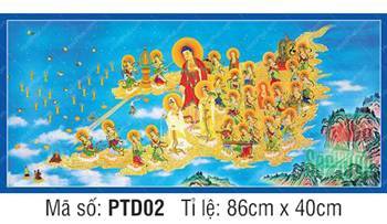 Tây Phương Tiếp Dẫn Đẹp PTD02, cảnh Phật phóng quang ngự mây vàng