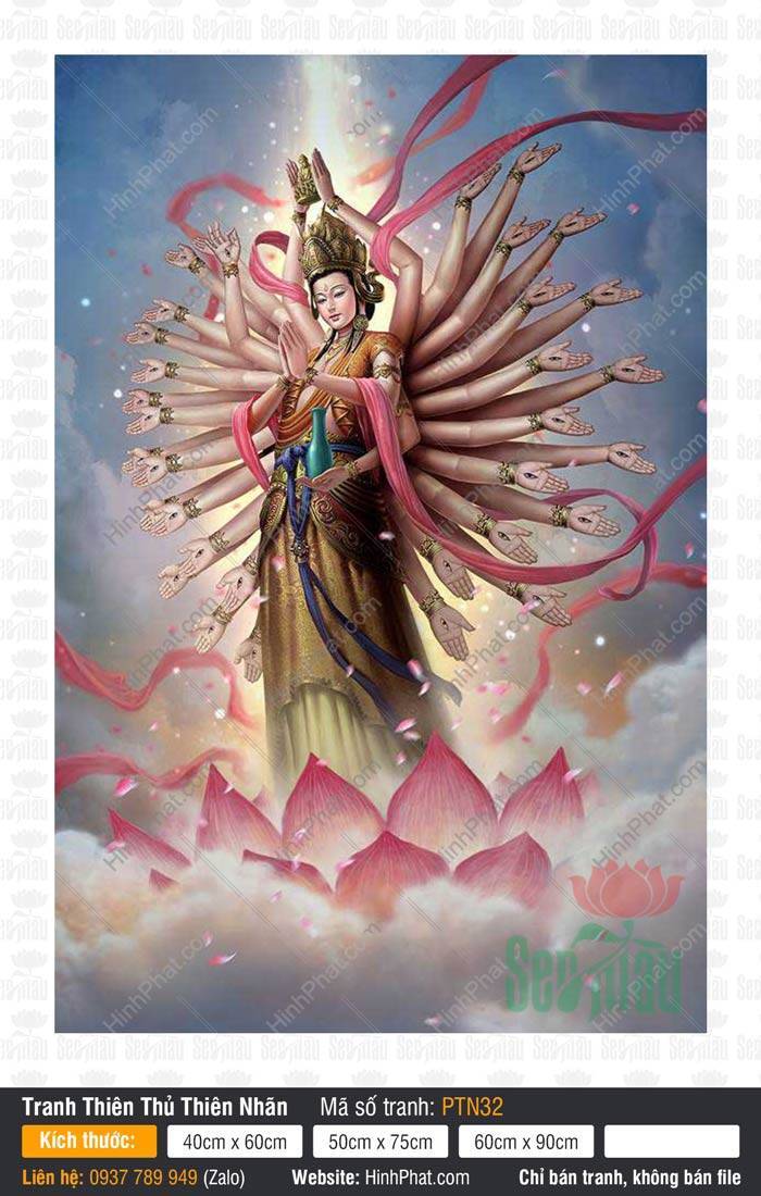 Bồ Tát Thiên Thủ Thiên Nhãn PTN32 Bồ Tát Thiên Thủ Thiên Nhãn PTN32 với dáng đứng thanh thoát trên đài sen hồng giữa mây ngàn.