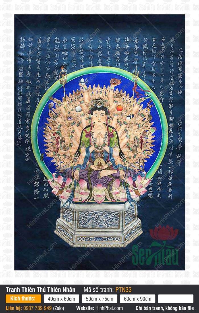 Đức Quan Âm Thiên Thủ Thiên Nhãn PTN33 Đức Quan Âm Thiên Thủ Thiên Nhãn PTN33 ngự đài sen giữa vòng tay hào quang nghìn mắt rực rỡ