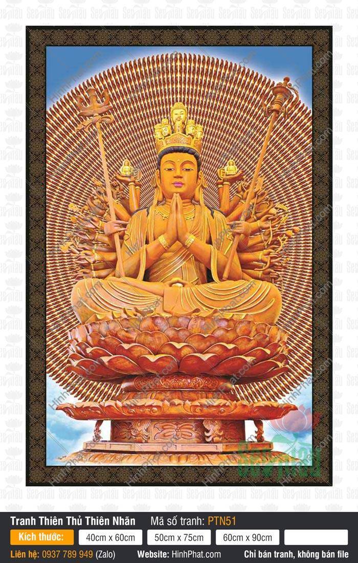Đức Quan Âm Thiên Thủ Thiên Nhãn PTN51 Đức Quan Âm Thiên Thủ Thiên Nhãn PTN51 ngự tòa sen đỏ giữa vòng hào quang rực rỡ tỏa sáng.