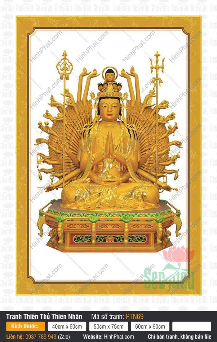 Đức Quan Âm Thiên Thủ Thiên Nhãn PTN69 Đức Quan Âm Thiên Thủ Thiên Nhãn PTN69 ngự trên bệ lục giác vàng với nghìn cánh tay tỏa sáng.