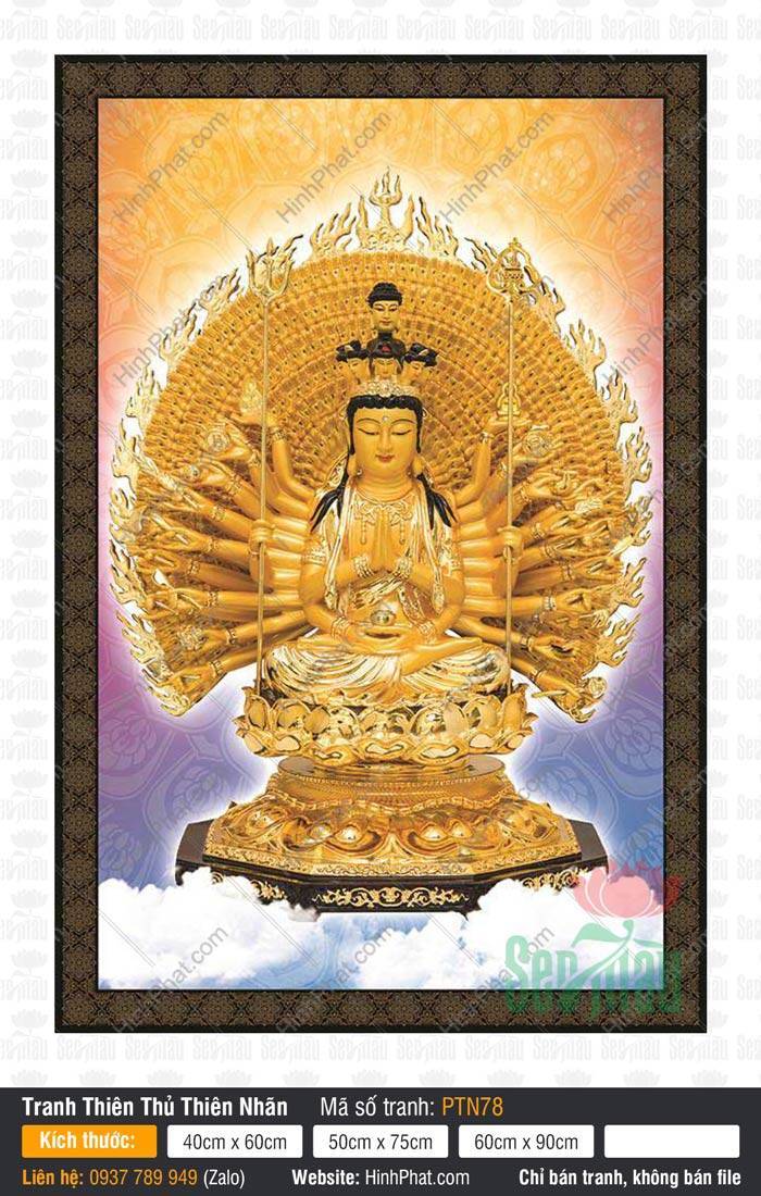 Đức Quan Âm Thiên Thủ Thiên Nhãn PTN78 Đức Quan Âm Thiên Thủ Thiên Nhãn PTN78 ngự trên bệ báu vàng giữa hào quang rực rỡ.