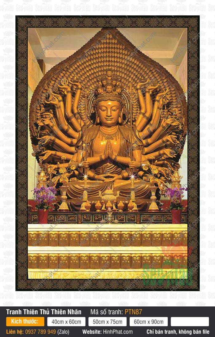 Đức Quan Âm Thiên Thủ Thiên Nhãn PTN87 Hình Đức Quan Âm Thiên Thủ Thiên Nhãn PTN87 tọa đài sen vàng với nghìn cánh tay tỏa rạng