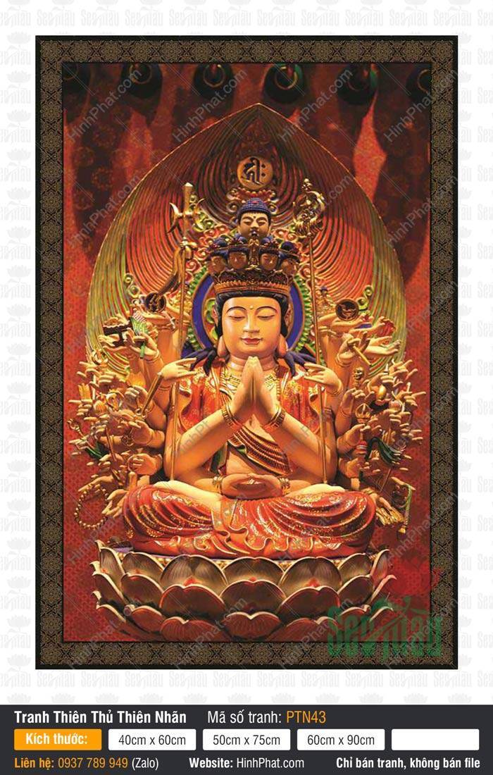Hình Bồ Tát Thiên Thủ Thiên Nhãn PTN43 Hình Bồ Tát Thiên Thủ Thiên Nhãn PTN43 tọa thiền trên tòa sen với nghìn tay nghìn mắt trang nghiêm