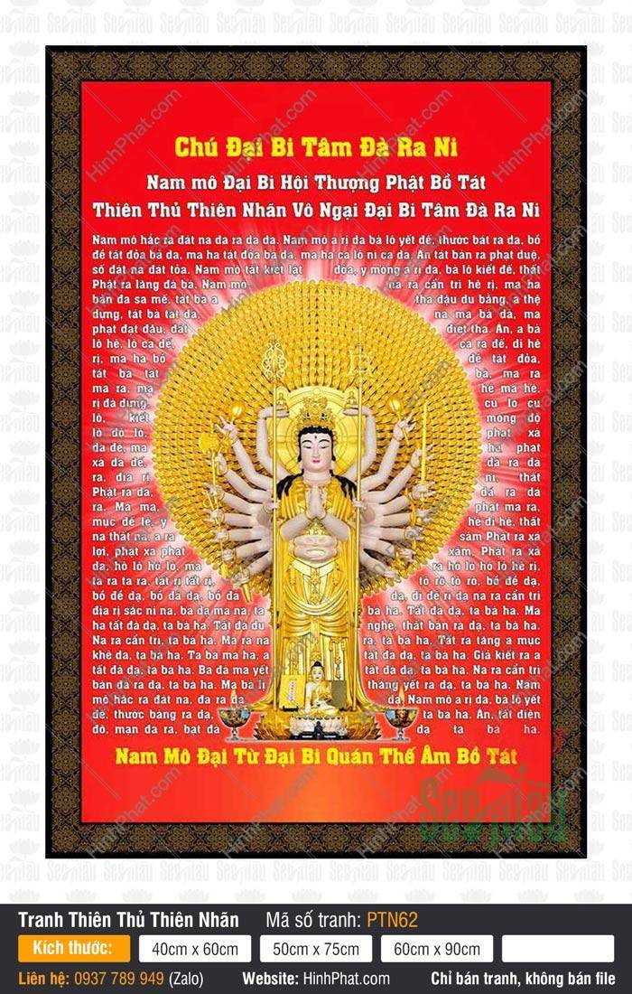 Hình Quan Âm Thiên Thủ Thiên Nhãn PTN62 Hình Quan Âm Thiên Thủ Thiên Nhãn PTN62 đứng uy nghi trên nền kinh Chú Đại Bi