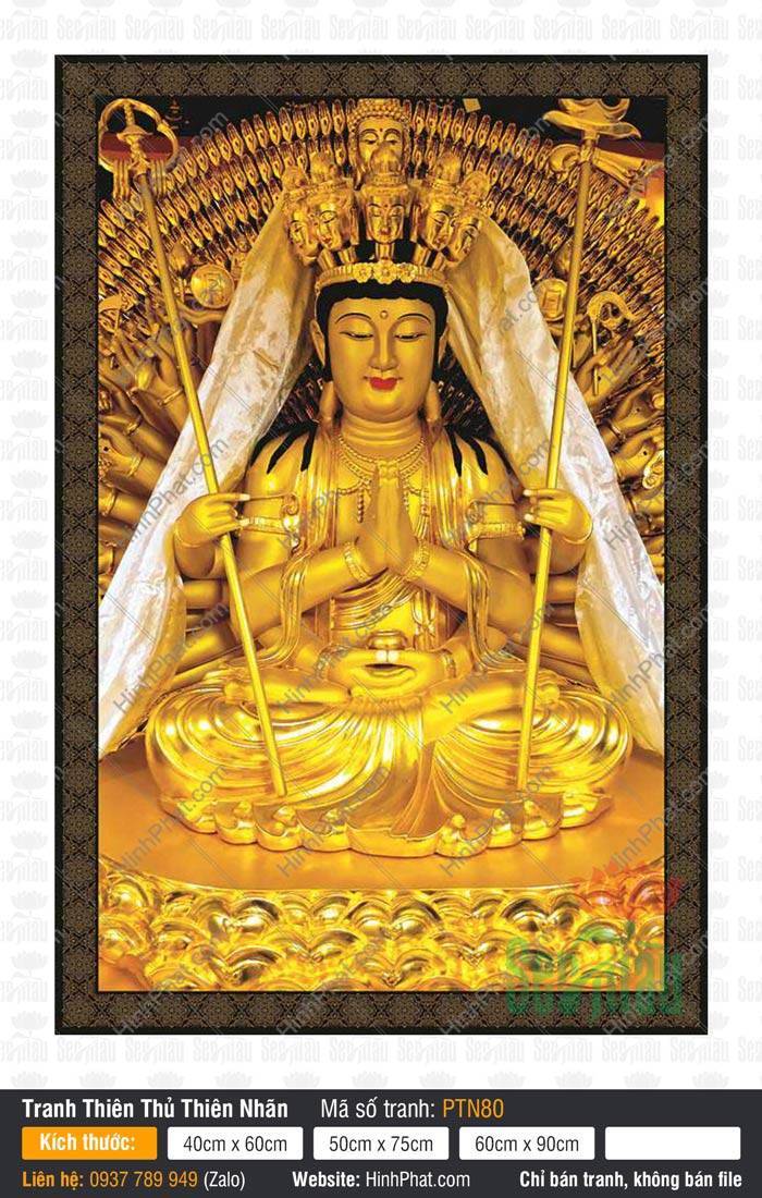 Hình Quan Âm Thiên Thủ Thiên Nhãn PTN80 Hình Quan Âm Thiên Thủ Thiên Nhãn PTN80 tọa đài sen vàng rực rỡ với nghìn cánh tay đại bi
