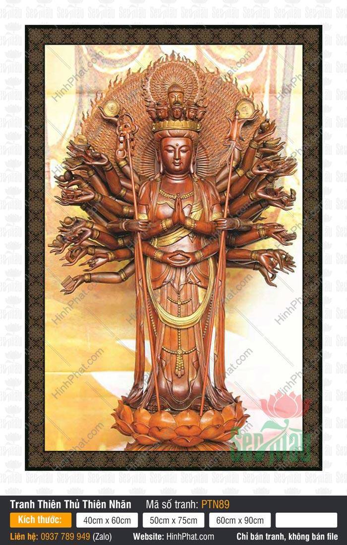 Hình Quan Âm Thiên Thủ Thiên Nhãn PTN89 Hình Quan Âm Thiên Thủ Thiên Nhãn PTN89 đứng uy nghiêm với sắc nâu đỏ trầm mặc cổ kính