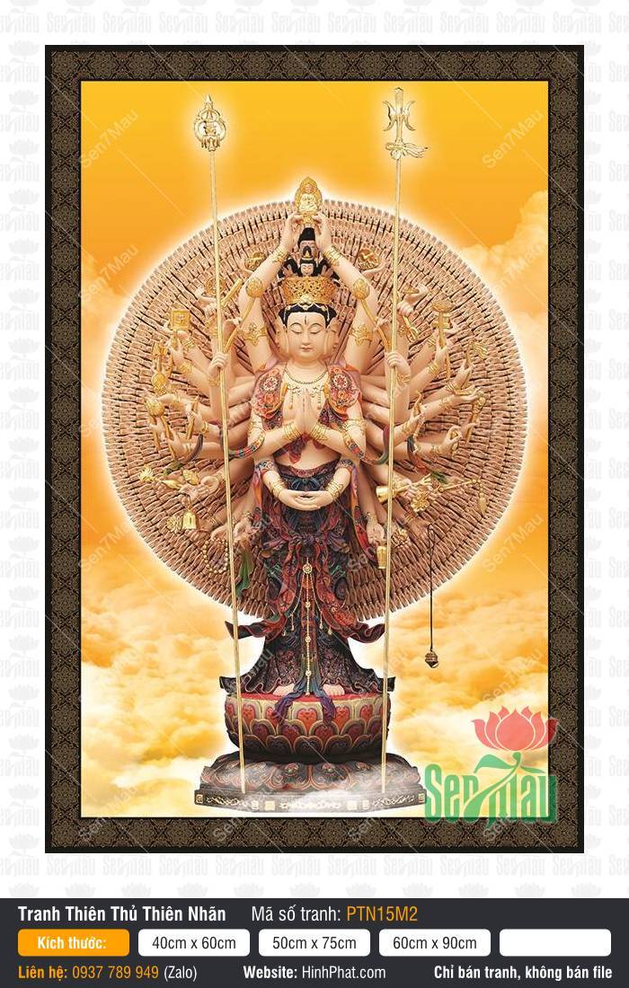 Hình Thiên Thủ Thiên Nhãn Đẹp PTN15M2 Hình Thiên Thủ Thiên Nhãn Đẹp PTN15M2 Ngài đứng uy nghiêm trên tòa sen đỏ rực rỡ