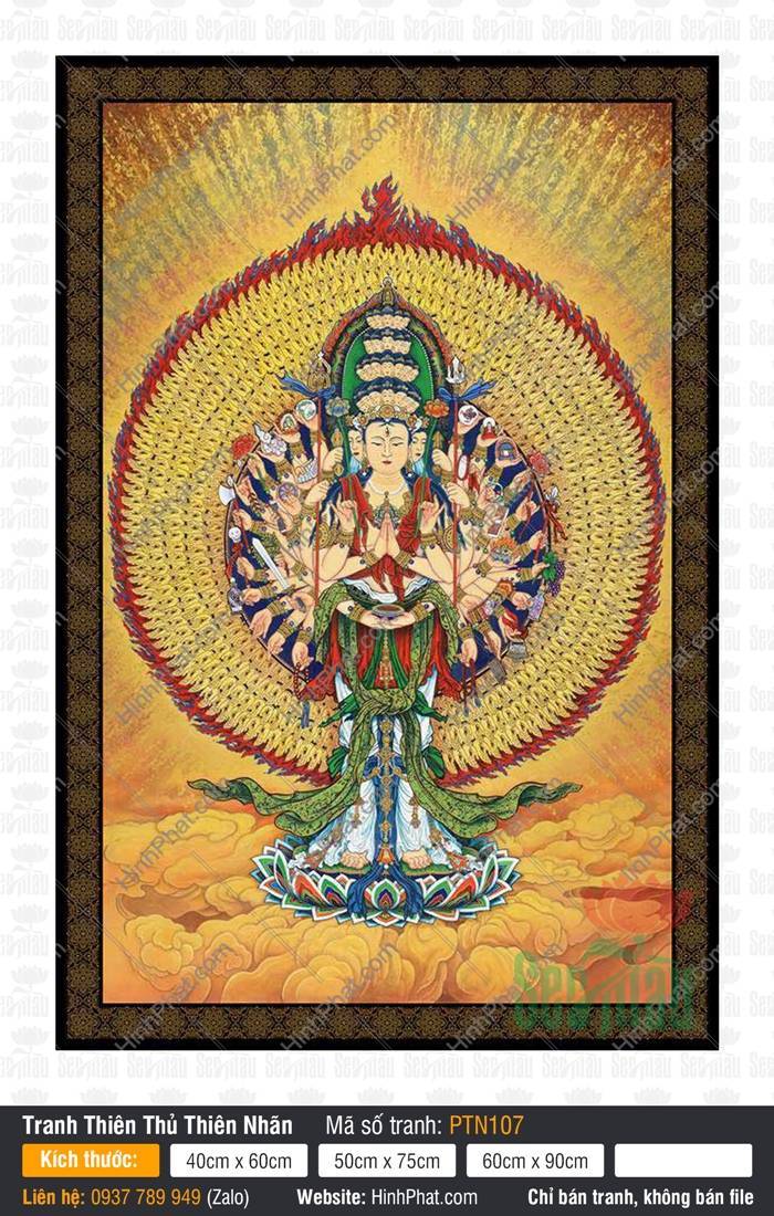 Hình Thiên Thủ Thiên Nhãn PTN107 Hình Thiên Thủ Thiên Nhãn PTN107 khắc họa Ngài đứng trên đài sen giữa ngàn tay vàng