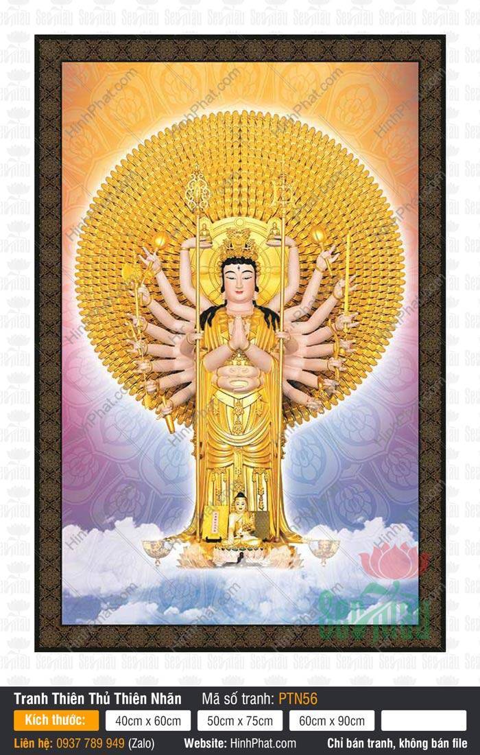 Thiên Thủ Thiên Nhãn Bồ Tát PTN56 Hình Thiên Thủ Thiên Nhãn Bồ Tát PTN56 đứng uy nghiêm với nghìn tay vàng tỏa sáng