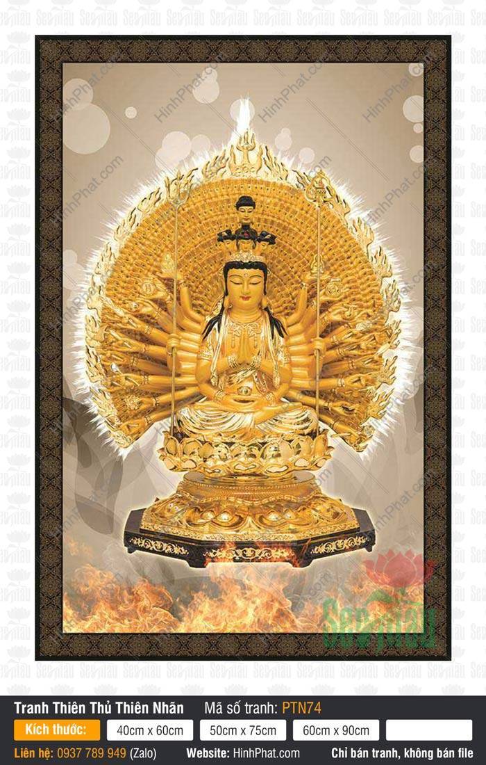 Thiên Thủ Thiên Nhãn Bồ Tát PTN74 Hình Thiên Thủ Thiên Nhãn Bồ Tát PTN74 họa Ngài tọa thiền trên tòa sen vàng lộng lẫy