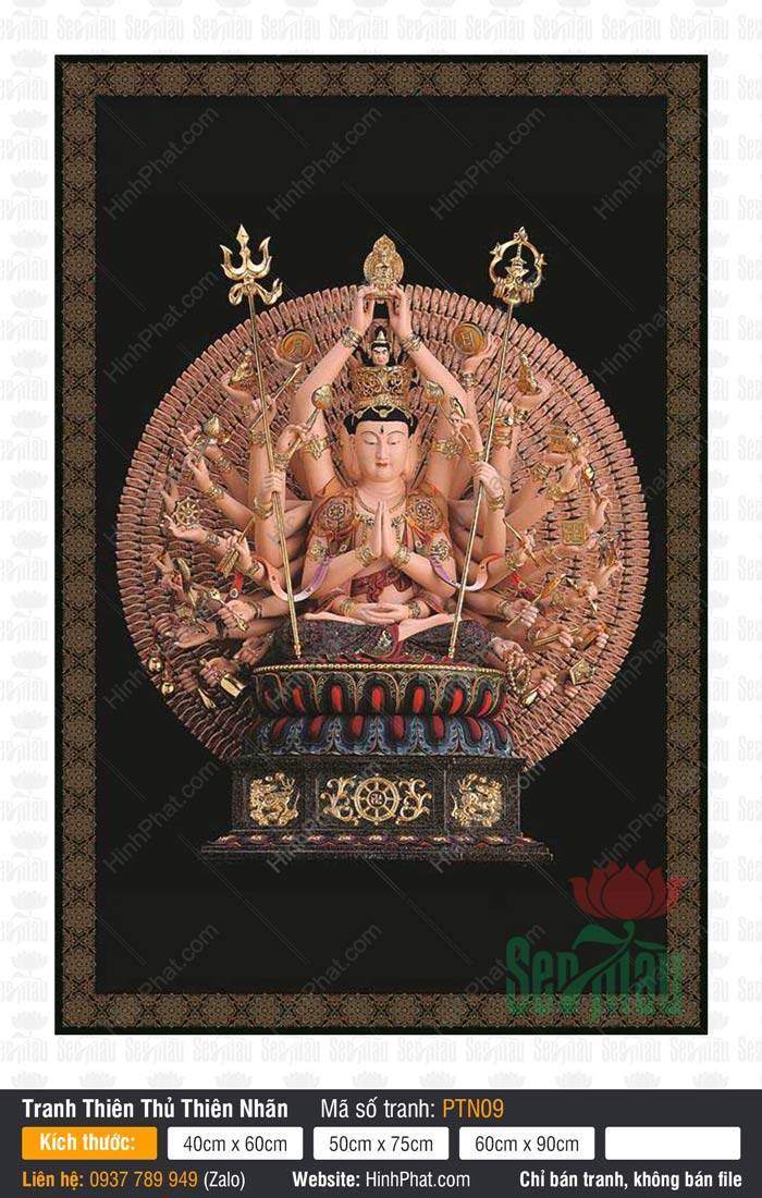 Hình Thiên Thủ Thiên Nhãn Đẹp PTN09 Hình Thiên Thủ Thiên Nhãn Đẹp PTN09 tọa đài sen đen với nghìn tay tỏa rạng rực rỡ