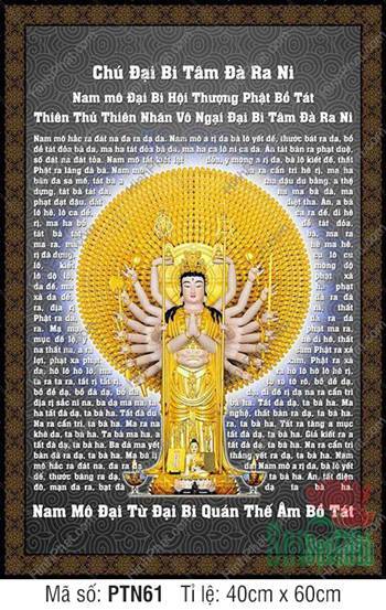 Hình Bồ Tát Thiên Thủ Thiên Nhãn PTN61, Chú Đại Bi nền xám trang nghiêm