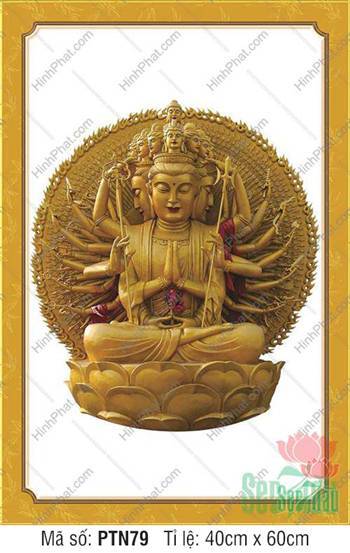 Hình Bồ Tát Thiên Thủ Thiên Nhãn PTN79, sắc vàng đồng sẫm uy nghi