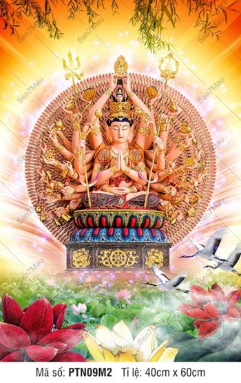 Thiên Thủ Thiên Nhãn Quan Âm PTN09M2, hào quang tỏa hồ sen hồng