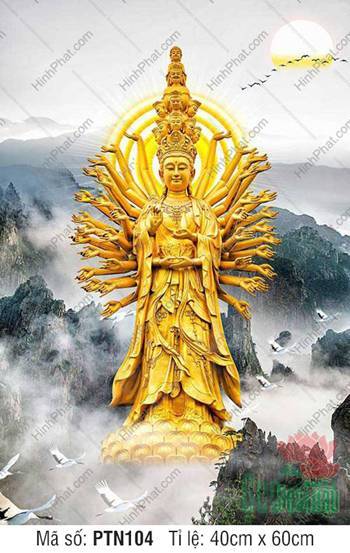 Tranh Phật Thiên Thủ Thiên Nhãn PTN104, kim thân đứng giữa núi non