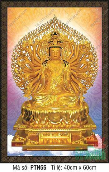 Tranh Thiên Thủ Thiên Nhãn Bồ Tát PTN66, sắc vàng kim trang nghiêm