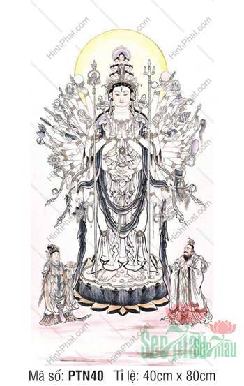 Tranh Thiên Thủ Thiên Nhãn Đẹp PTN40, Thanh Khiết Sắc Y Trắng