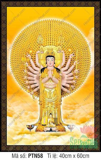 Tranh Thiên Thủ Thiên Nhãn Đẹp PTN58, dáng đứng uy nghi sắc vàng Tranh Thiên Thủ Thiên Nhãn Đẹp PTN58, dáng đứng uy nghi sắc vàng