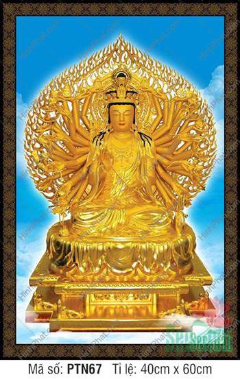 Tranh Thiên Thủ Thiên Nhãn Đẹp PTN67, tỏa hào quang vàng rực rỡ