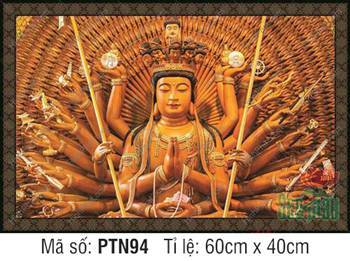 Tranh Thiên Thủ Thiên Nhãn Đẹp PTN94, sắc vàng đồng cổ kính