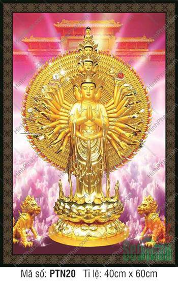 Thiên Thủ Thiên Nhãn Bồ Tát PTN20, tôn tượng vàng đứng tòa sen