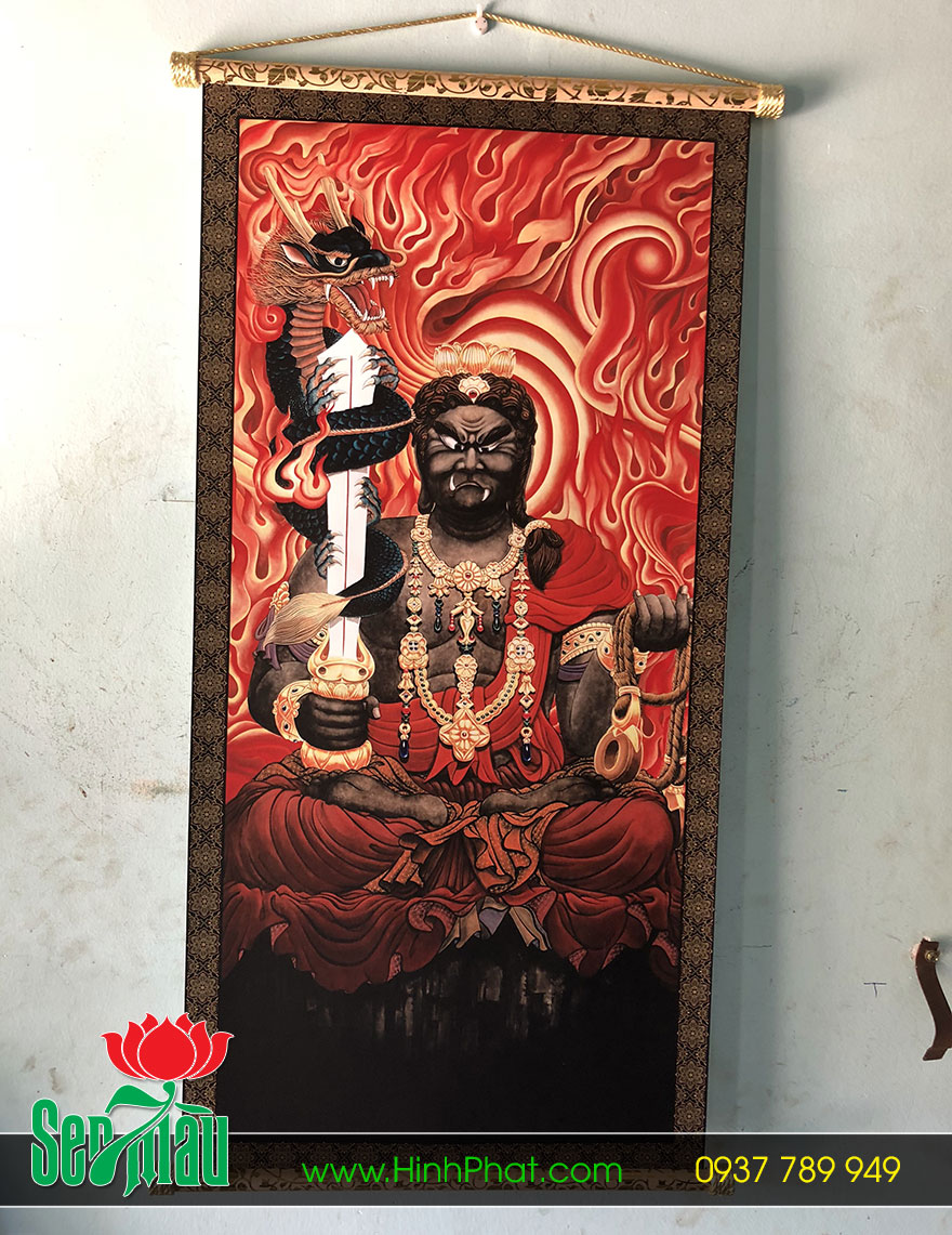 Tranh Phật in trên vải Canvas gắn sáo gỗ