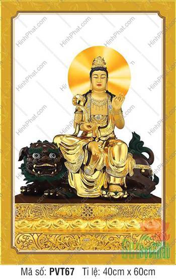 Hình Văn Thù Sự Lợi Bồ Tát Đẹp PVT67, Ngài ngự sư tử đen tôn quý