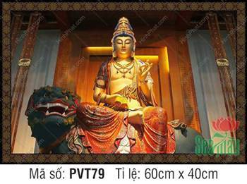 Hình Văn Thù Sự Lợi Bồ Tát Đẹp PVT79, Ngài cưỡi sư tử xanh