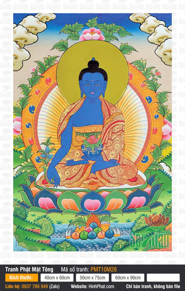 Medicine Buddha Bhaisajyaguru PMT10M28 Medicine Buddha Bhaisajyaguru PMT10M28 thân sắc xanh ngự trên đài sen giữa trời mây thanh tịnh
