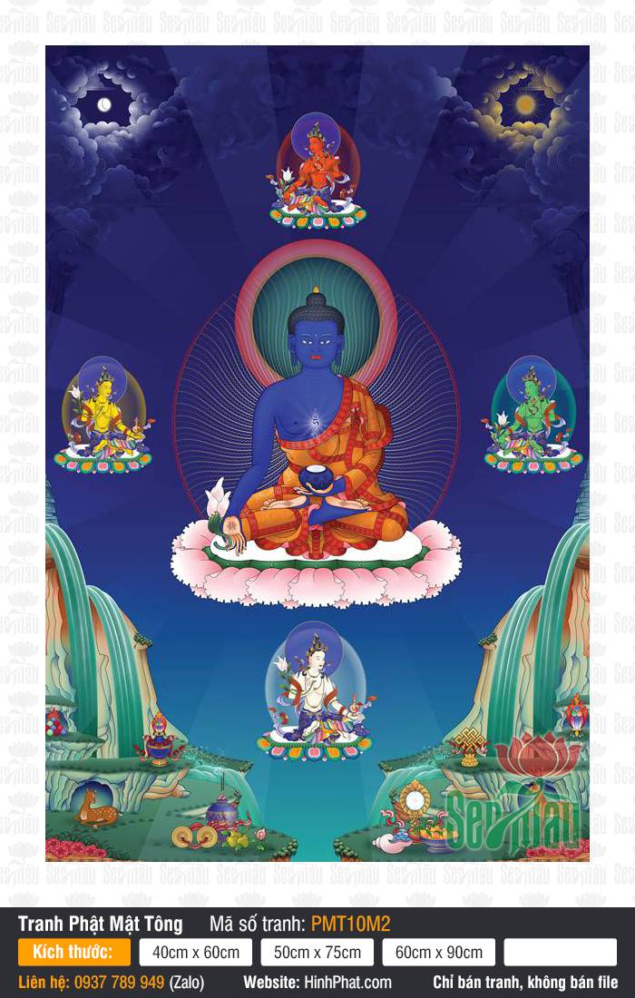 Medicine Buddha PMT10M2 Medicine Buddha PMT10M2 khắc họa Đức Phật Dược Sư sắc xanh ngự tòa sen hồng.