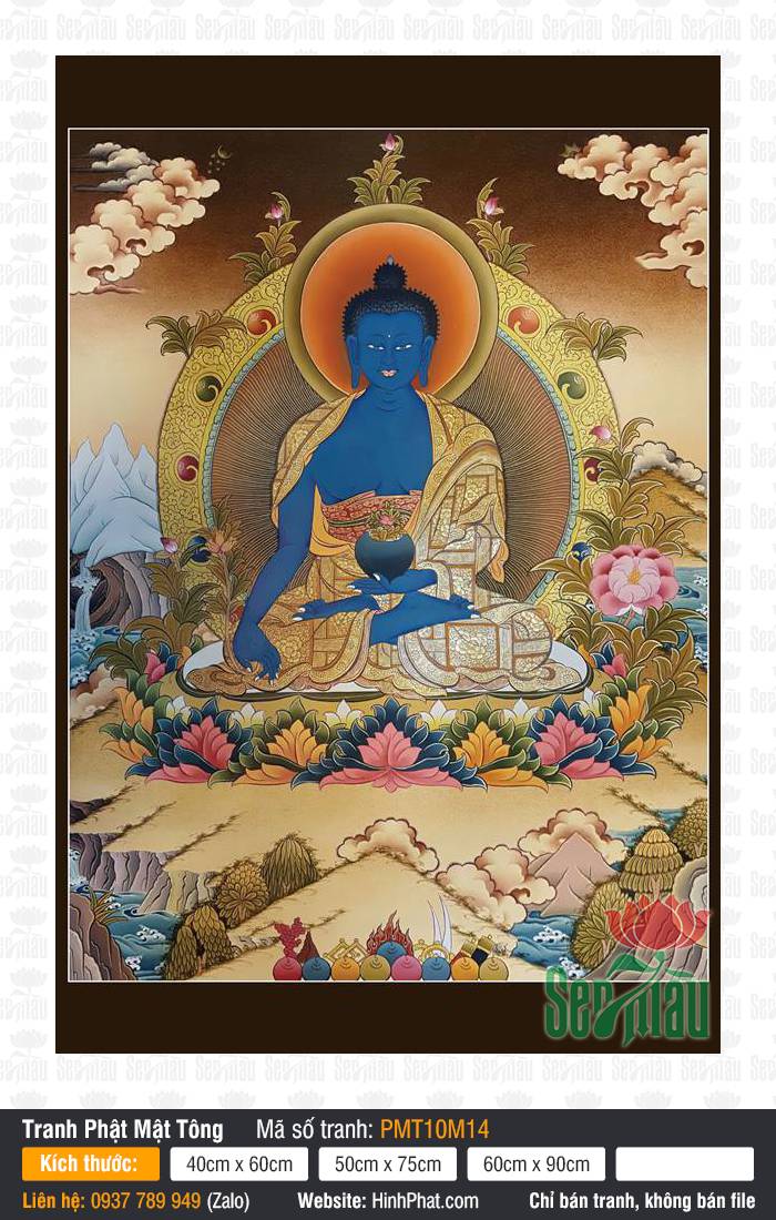 Medicine Buddha PMT10M14 Medicine Buddha PMT10M14 khắc họa Đức Dược Sư thân xanh lưu ly khoác y vàng tinh xảo