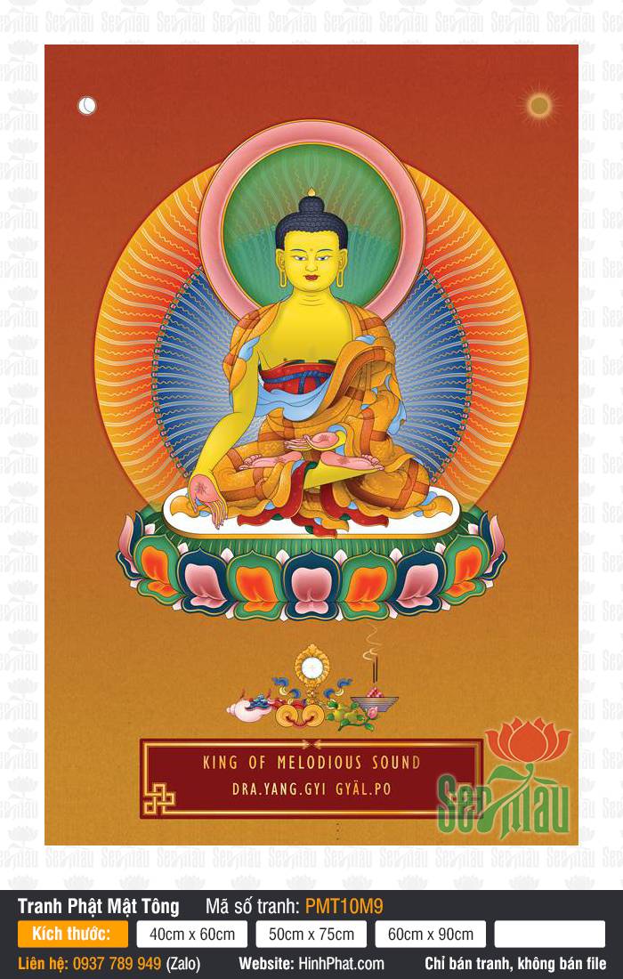 The Medicine Buddha PMT10M9 The Medicine Buddha PMT10M9 khắc họa Đức Dược Sư sắc vàng kim ngự trên tòa sen