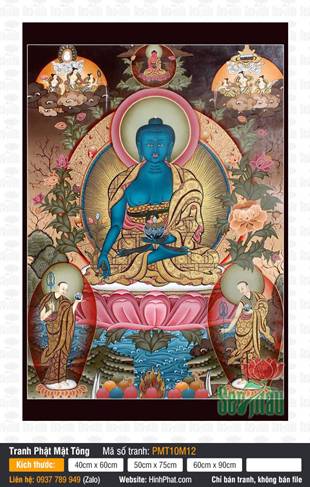 Phật Dược Sư Mật Tông Tây Tạng PMT10M12, nét vẽ Thangka cổ kính