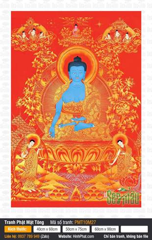 The Medicine Buddha PMT10M27, Thân Tướng Xanh Tọa Trên Đài Sen Vàng