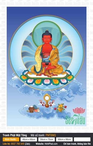 Buddha Amitabha PMT8M3, bức họa Đức Vô Lượng Quang sắc đỏ